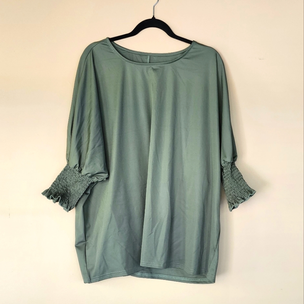 SHEIN Sage Green Blouse with Ruched Sleeves